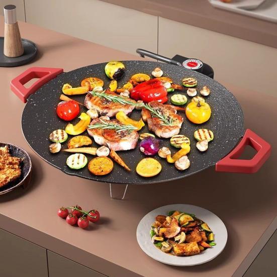 Elektrický gril Nepřilnavá kulatá deska Bez kouře Vnitřní elektrický gril Rychle se zahřívající Stolní gril pro BBQ Steaky Palačinky Hamburgery