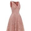 Elegant Vintage Lace Dress for Women V Neck Ruched Bust Cinched Waist Milkmaid Prom Skater Midi Cocktail Evening Party Formal Special Occasion Outfits