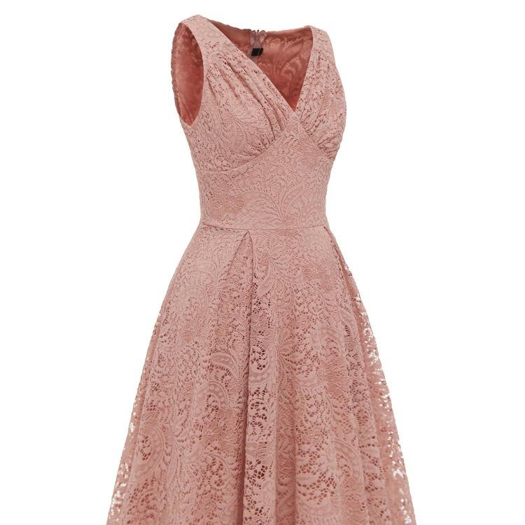 Elegant Vintage Lace Dress for Women V Neck Ruched Bust Cinched Waist Milkmaid Prom Skater Midi Cocktail Evening Party Formal Special Occasion Outfits