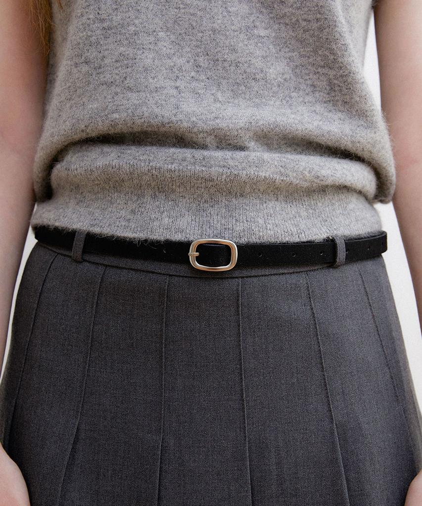 Hallen Round Silver Buckle Suade Belt (T035_Black)