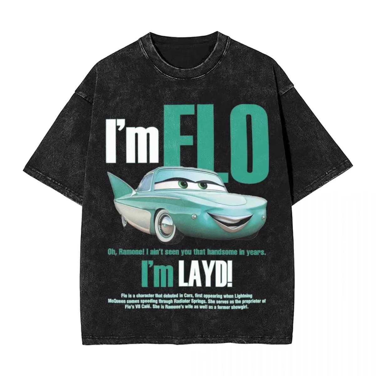 Cars Flo Washed T Shirt Streetwear Hip Hop Fashion T-Shirt L M