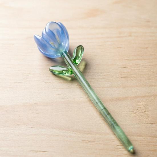 Mini Glass Flower Ornament Handmade Colored Glass Flower Miniature Collectible Tiny Flower Decoration for Table Centerpiece Bookshelves Micro