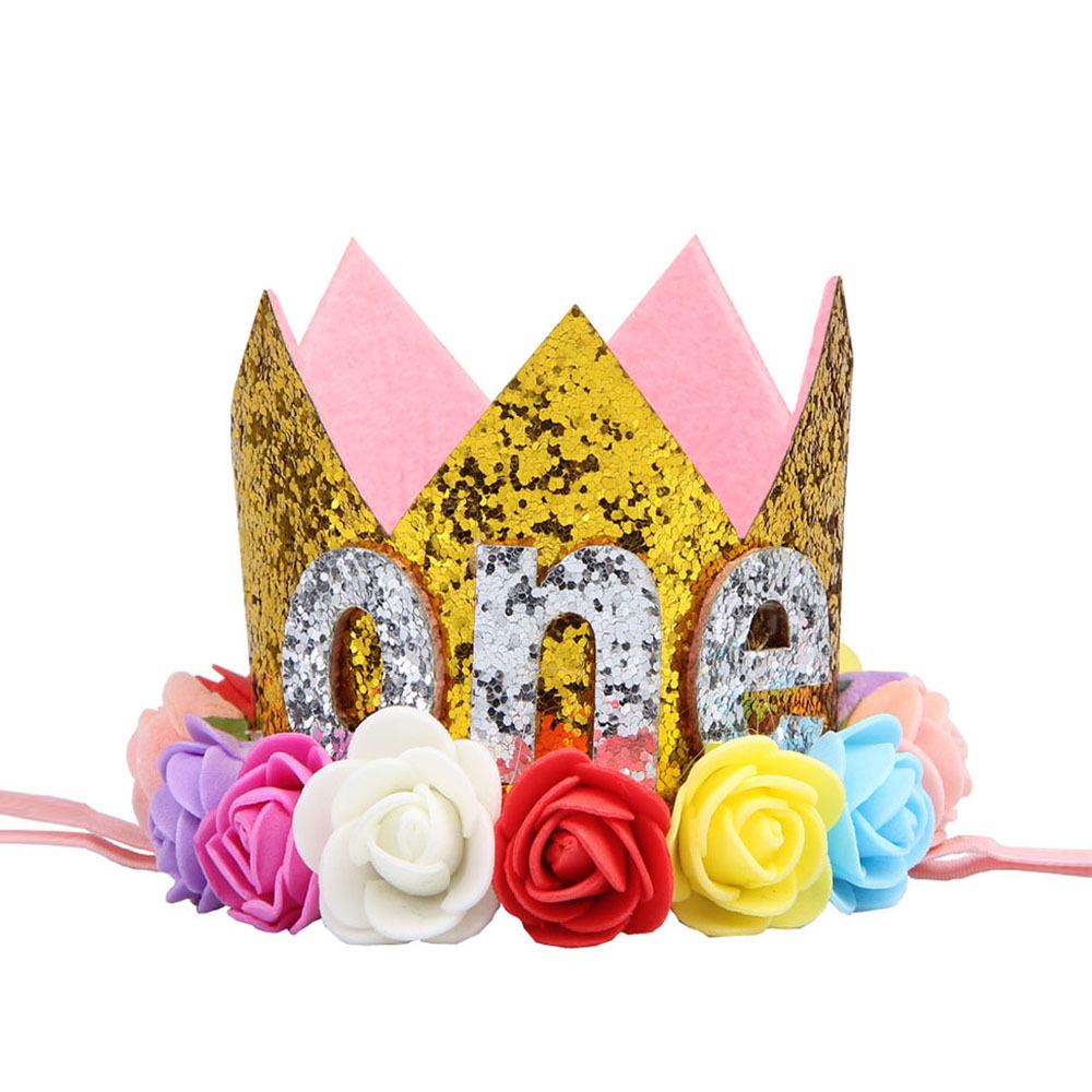Cross-Border 1st Birthday Crown Headband: Princess Gold & Pink Party Accessory for Girls