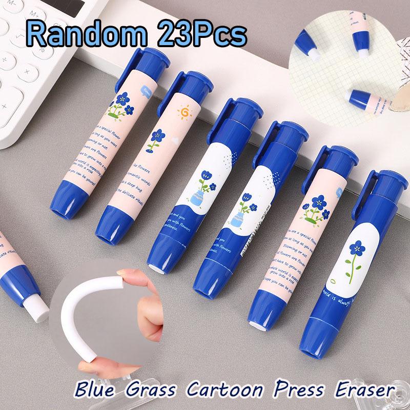 23Pcs Pen Type Automatic Press Eraser Drawing Writing Erasable Stationery Rubber School Exams Supply Random style 23Pcs
