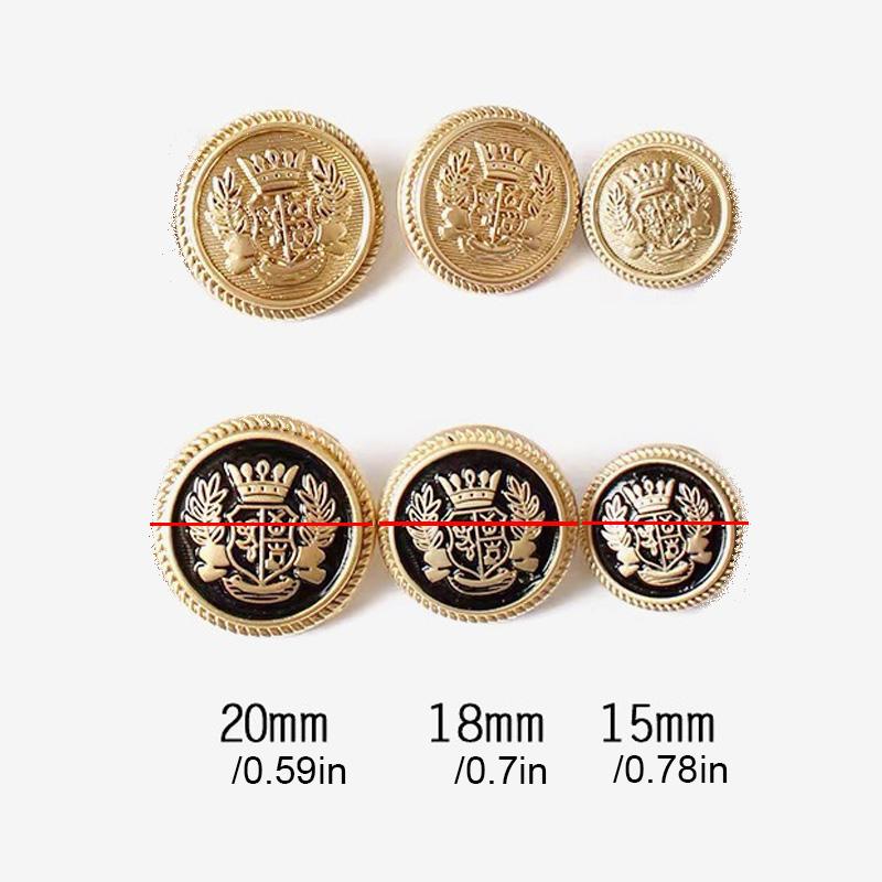 10 Botones Metálicos Estilo Universidad Británica Patrón de Corona Botón Dorado para Abrigo Chaqueta Camisa Traje DIY Accesorios de Costura Hechos a Mano