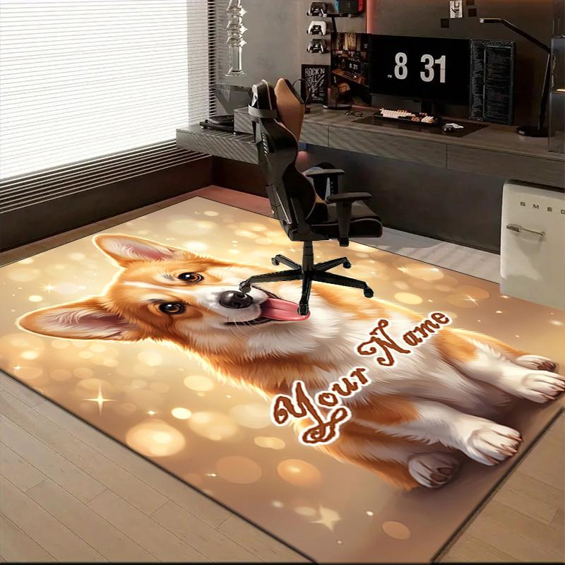 1PC Custom Name Corgi Portrait Theme Floor Mat Ideal for Living Room, Game Rooms, Office, Bedroom, Floor Mat Playful Design