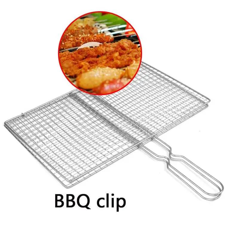 Outdoor BBQ Accessories, Steel Grill Net for Meat, Bacon, Fish, Non - Stick Grilling Basket with Metal Handle