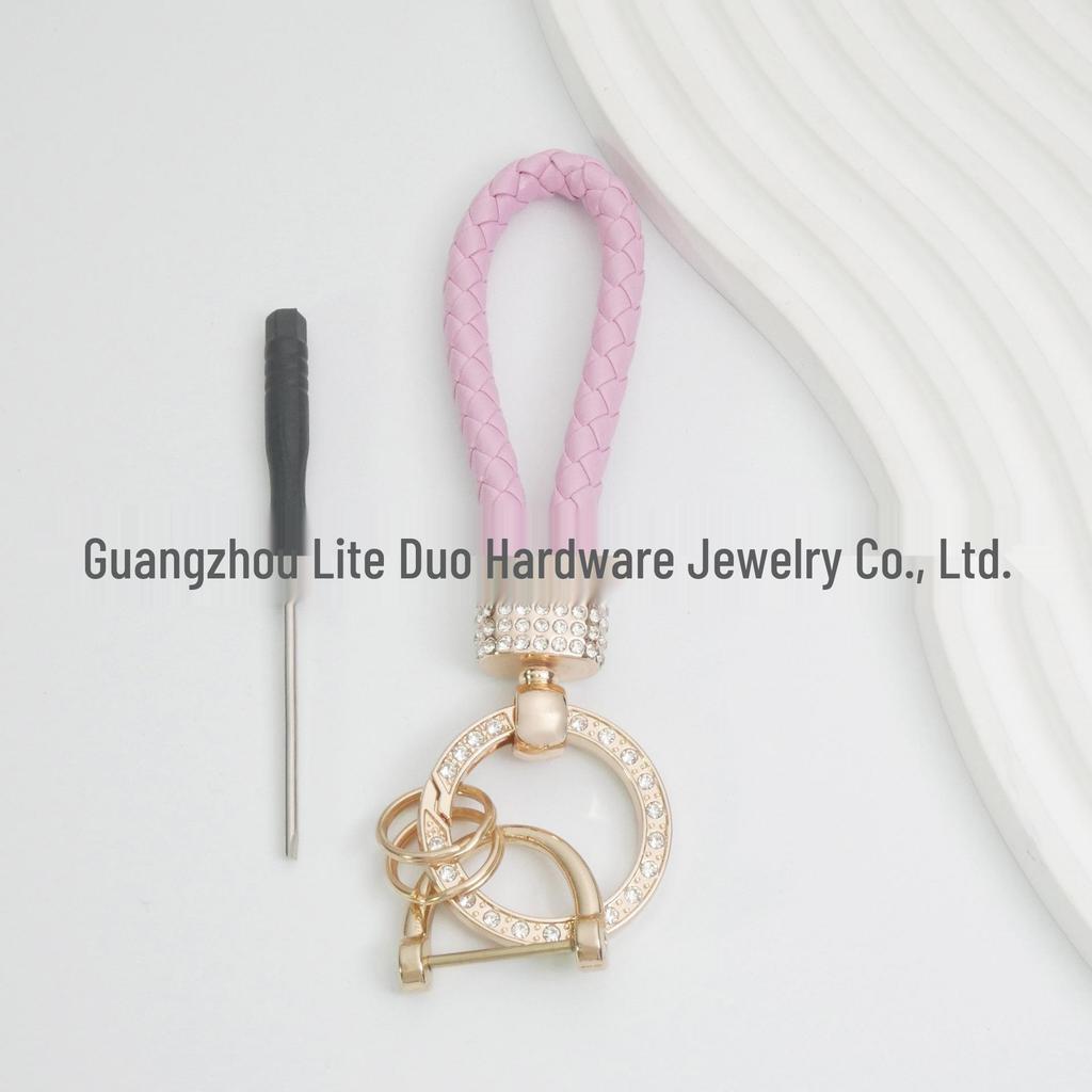 Luxury Keychain: Handwoven Imitation Diamond Leather Bracelet with Metal Buckle for Men & Women