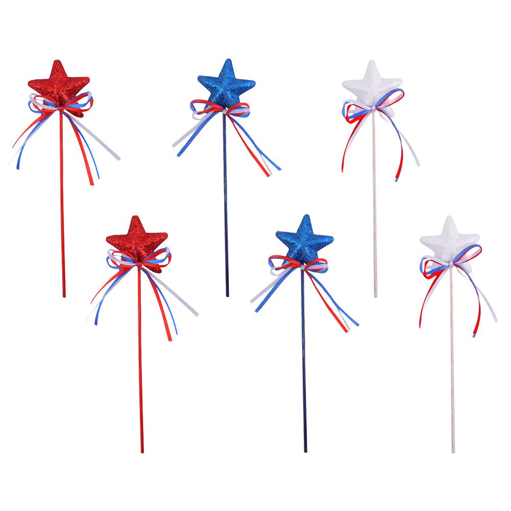 Glitter Star Picks Foam Sparkly Sticks Patriotic Star Picks White Red Blue Star Shaped Ornament Independence Day Party Favors