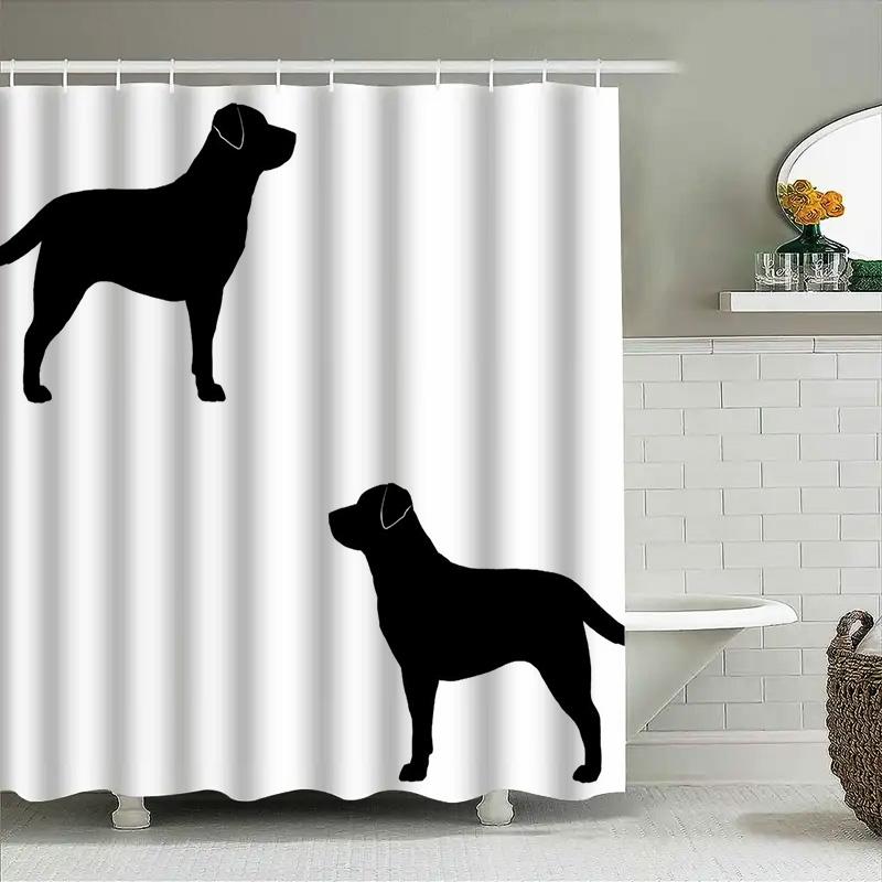 Bathroom Shower Curtain Waterproof Pet Design Home Decor Black Silhouette Dog Shape Decoration White Fabric Shutter For Bath Roo