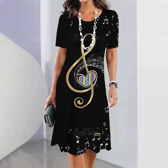 Elegant Women Short Sleeve Fashion 3d Print Midi Dress Plus Size Beach Clothing
