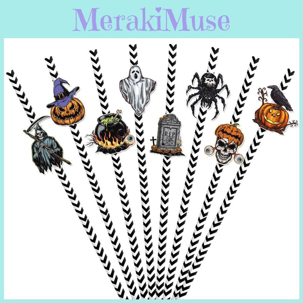 Creative Decorative Halloween Paper Straws Set Party Decor Drink Accessories