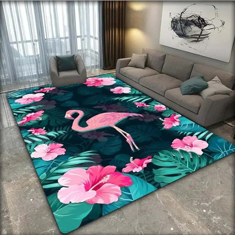 Flamingo Flower Tropical Leaves Pattern Carpet Floor Mat Non-slip Floor Mat Rug for Home Living Room Bedroom Sofa Doormat Decor
