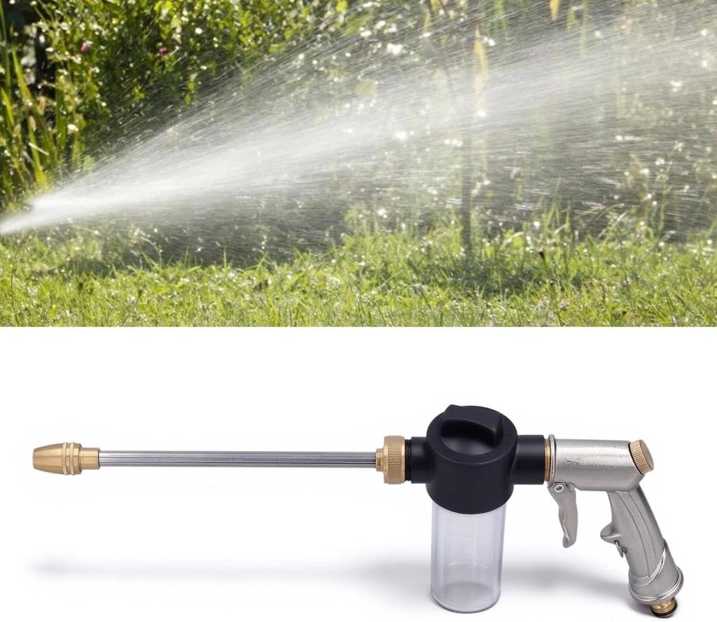 High-pressure water spray gun with an adjustable garden hose nozzle and foam-cleaning function, ideal for gardening watering, car washing, general cl
