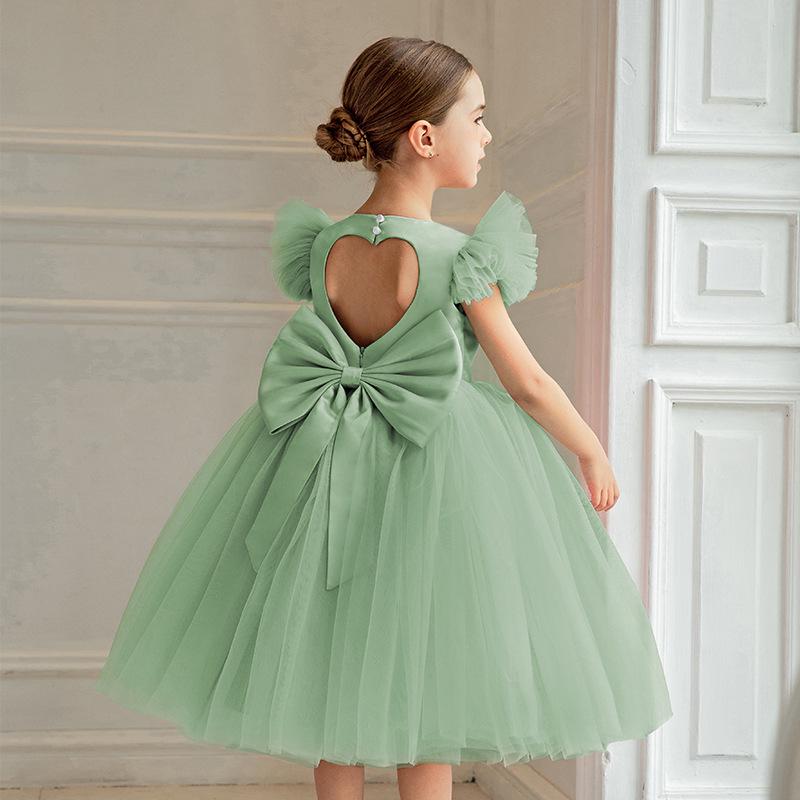 Elegantes Mesh-Prinzessinnenkleid mit Puffärmeln für kleine Mädchen - Party-Moderatorin Klavierkleid mit bauschigem Rock