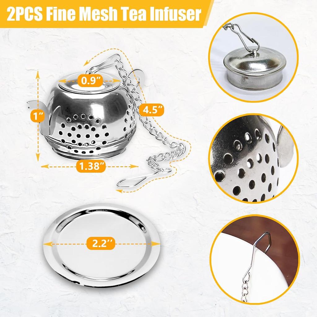 2PCS Tea Infuser,Tea Strainers for Loose Tea with Drip Dray,Fine Mesh Tea Steeper,Tea Diffuser with Chain Hook and Lid,Tea Infuser for Loose Leaf Tea