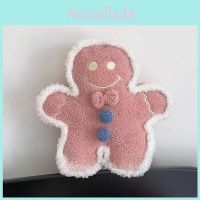 Adorable Gingerbread Man Cartoon Plush Toy With Embroidered Spliced Cover For Girls Bedroom