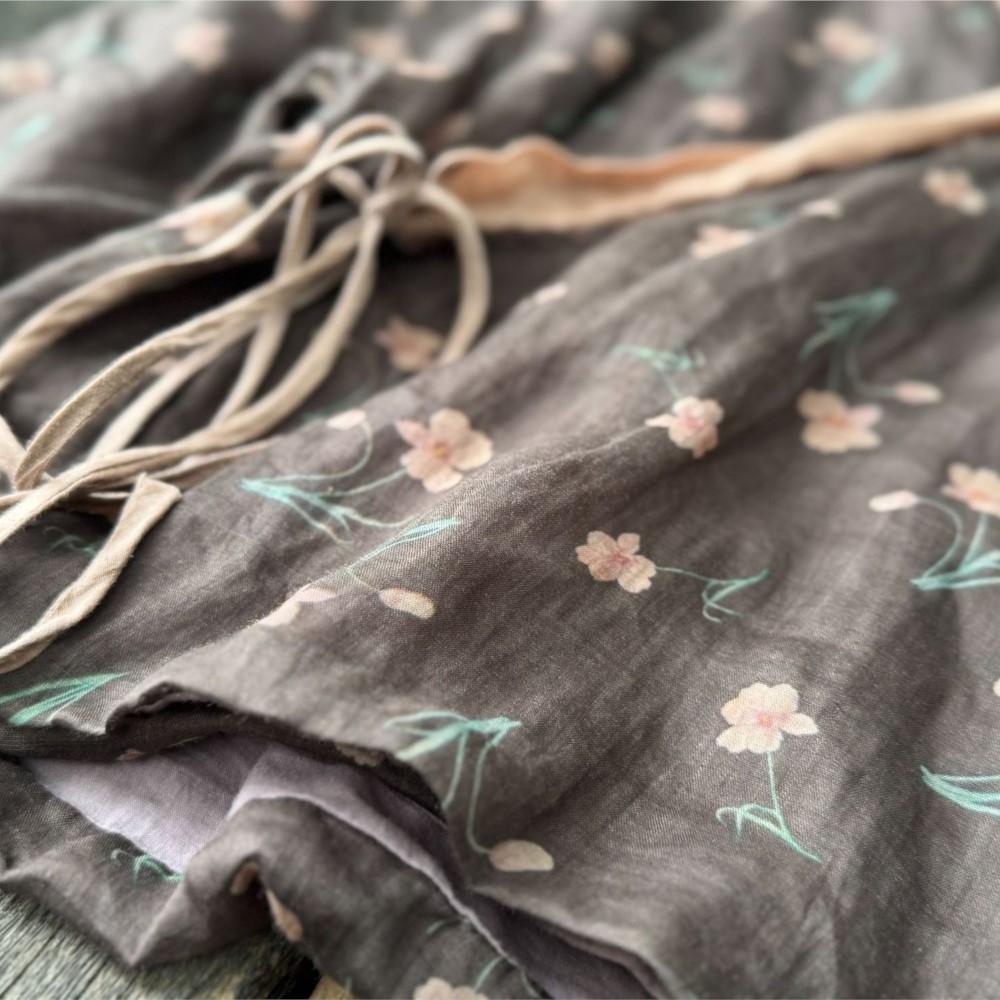 Johnature Women Vintage Print Floral Shirts Tops V-Neck Long Sleeve Blouses Spring Chinese Style Shirts