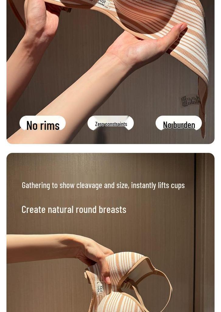 Striped Push-Up Bra for Small Bust: Padded, Lifts, Supports Side and Prevents Sagging, Adjustable Fit