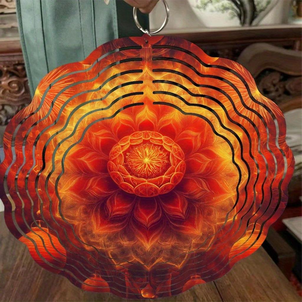 10 Inch Bohemian Metal Wind Chime with 360 Degree Swivel Hook Sunburst Design for Spring Summer Balcony