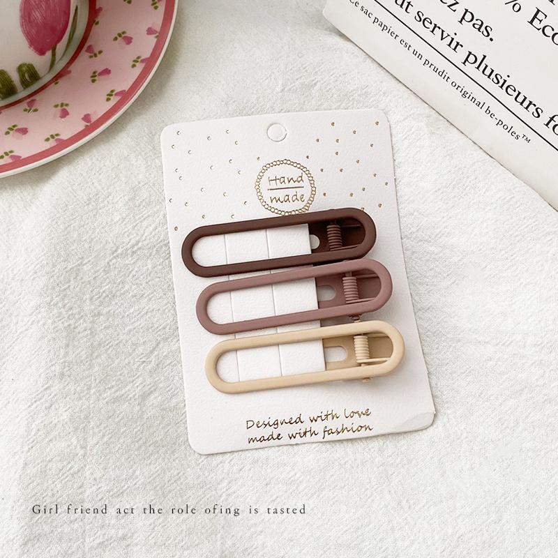 Épingles à cheveux simples givrées pour filles, 3 pièces, pinces à cheveux carrées, ovales, Triangle, pour enfants, épingles à cheveux, cliquez sur clac