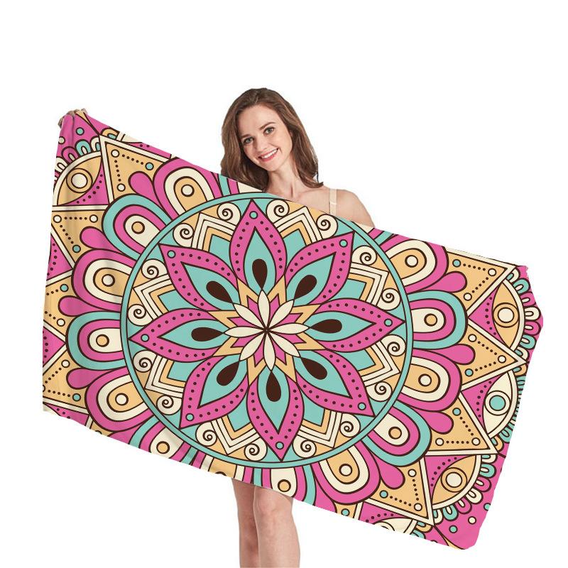 Mantra Geometric Pattern Digital-printed Polyester Superfine Fiber Double-sided Fleece Beach Vacation Bath Towel, Beach Towel