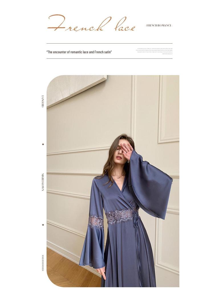 Yaoting Women's Satin Lace Backless Pajamas - Spring/Summer Lightweight Ice Silk Homewear 2700