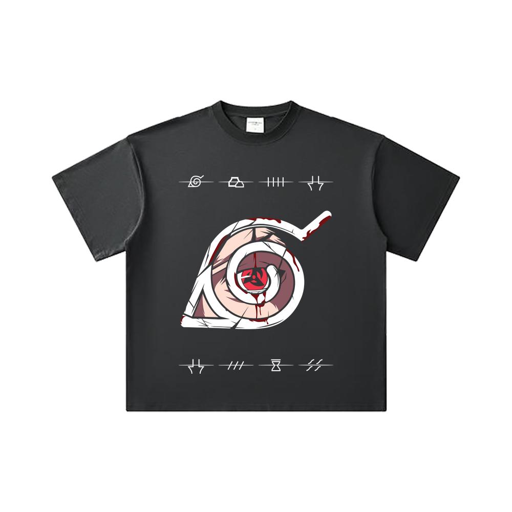 260 GSM Double Yarn 32 Count 100% Cotton Naruto V19 Sharingan Print Unisex Heavy Cotton T Shirt