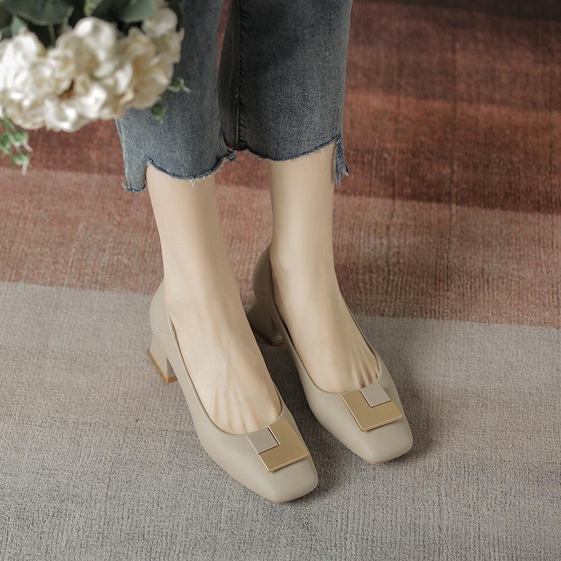 Professional Work Shoes Light Mouth Medium Heel Thick Heel High Heels Spring and Autumn Gentle Single Shoes