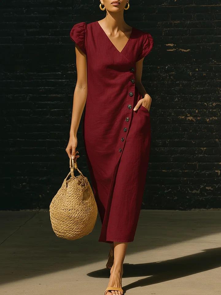 2026 Spring/Summer Women s Casual Fashion V-neck Beach Dress S вино красного