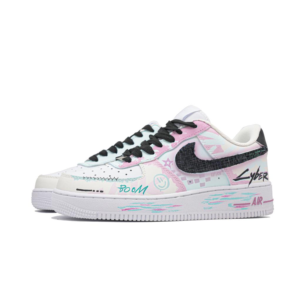 Nike Air Force 1 Cyber Graffiti, Footprint Innovation Cow Leather Abrasion Resistant Low Top Skateboard Shoes Unisex CW2288-111(Team726-)