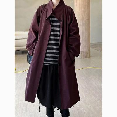 Spring and Autumn Women's Fashion Long Stand Collar Solid Color Trench Coat
