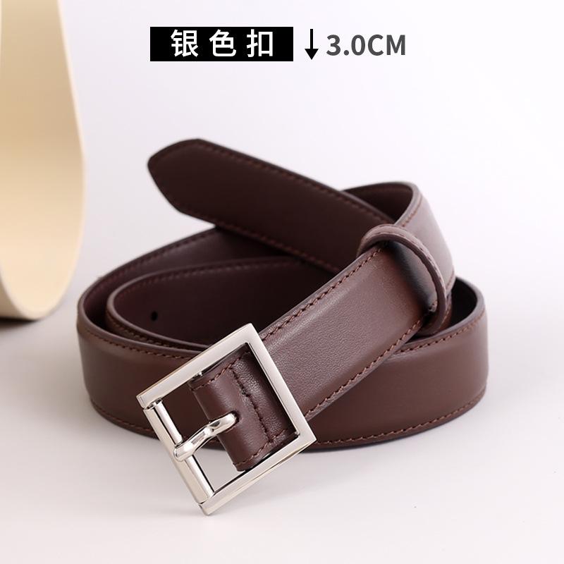 Vintage Minimalist Style Fashionable Child The R0W Minimalist Square Buckle Oil Wax Calfskin Belt