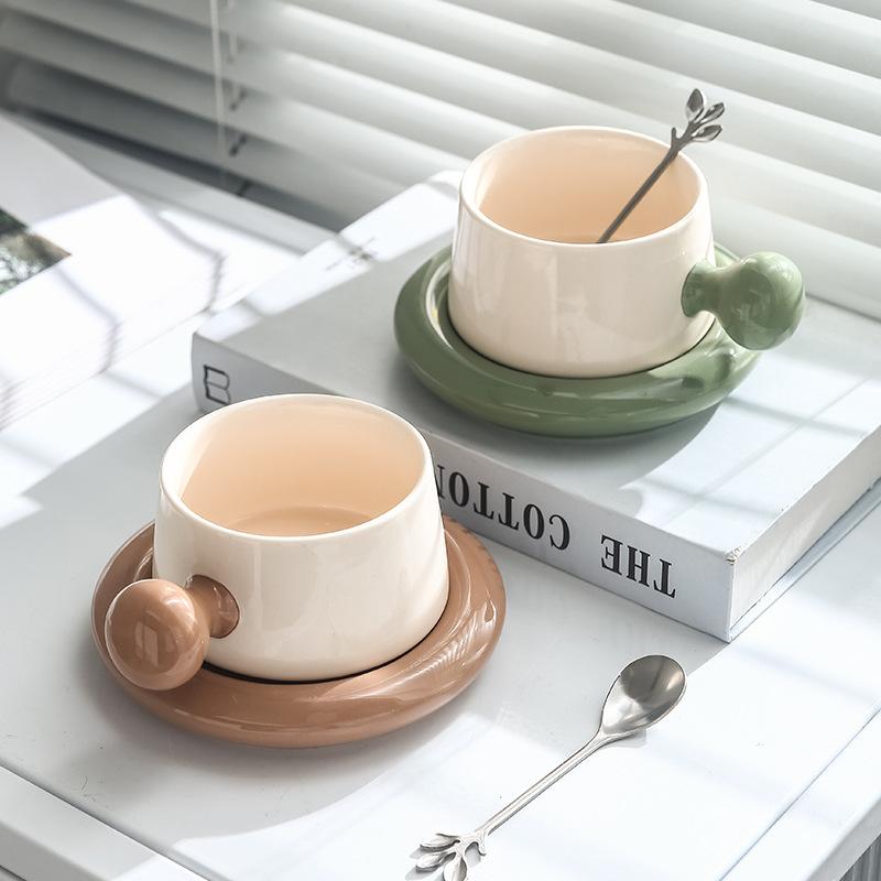 European Style Macron Color-Block Ceramic Coffee Mug Restaurant Home Afternoon Tea Cup Saucer Set Breakfast Cups