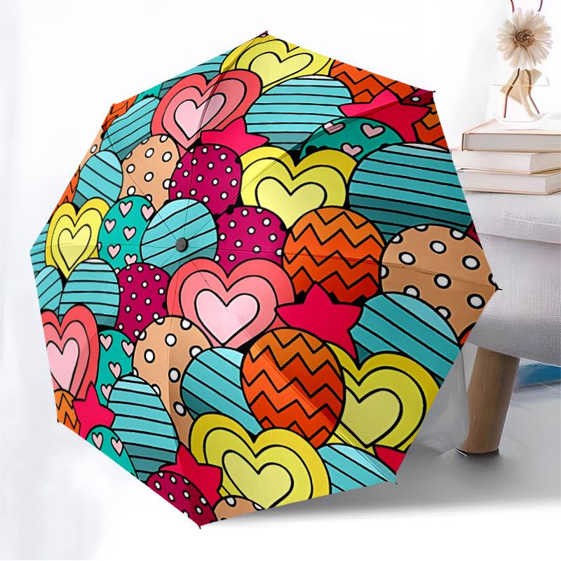 1 Stück Regenschirm mit Herzmuster, Automatisches Öffnen/Schließen, Stabiler 8-Rippen-Rahmen, Regenschirm für Reisen, Alltag, Formelle Anlässe yy251126040