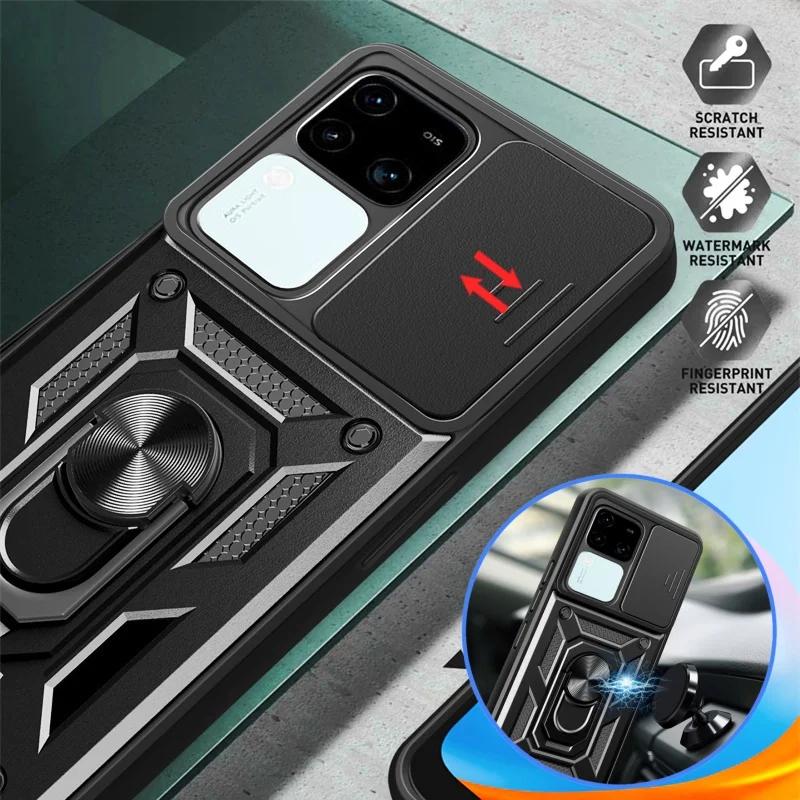 Armor Slide Camera Funda For Vivo V30 Pro 5G Case Magnetic Ring Stand Cover For Vivo V30E V 30 E VivoV30 V30Pro 5G Protect Coque