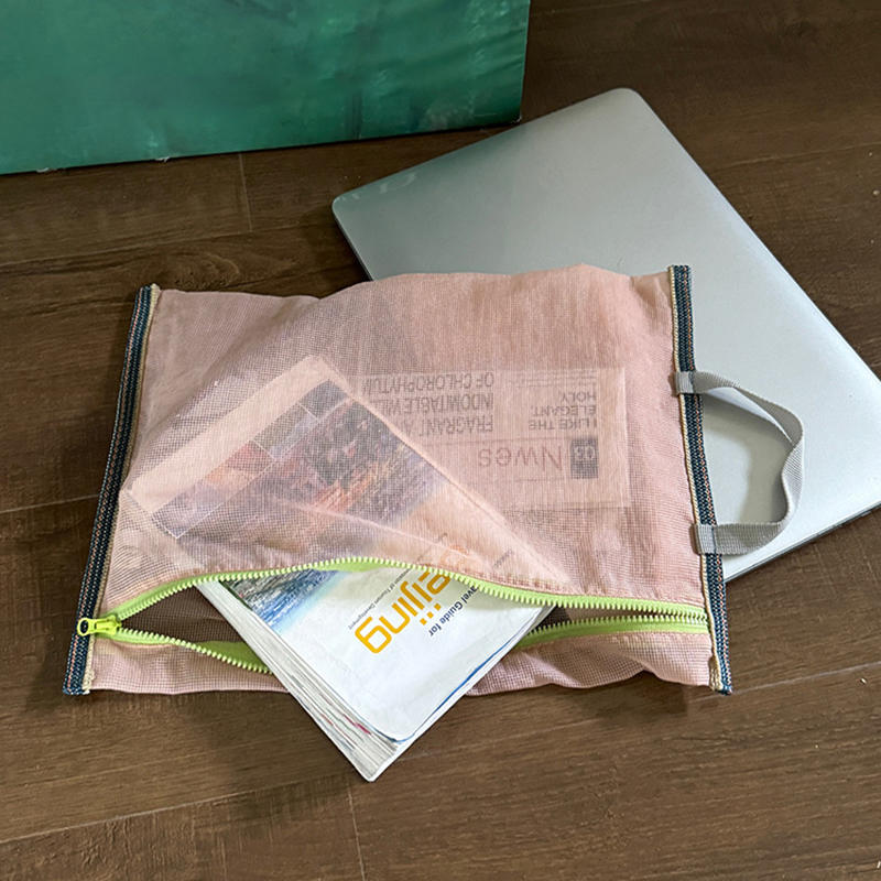 Translucent Mesh Storage Bag Portable Zipper Handbag Functional Cosmetic Pouch Pencil Case Documents Paper Organizer