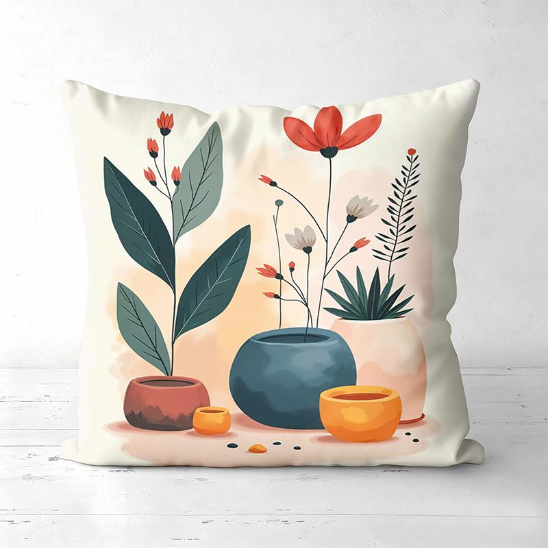 Bohemian Floral and Plant Patterned Pillow Covers Polyester Pillowcase, Sofa Decorative Cushion Cov Headboard Pillow