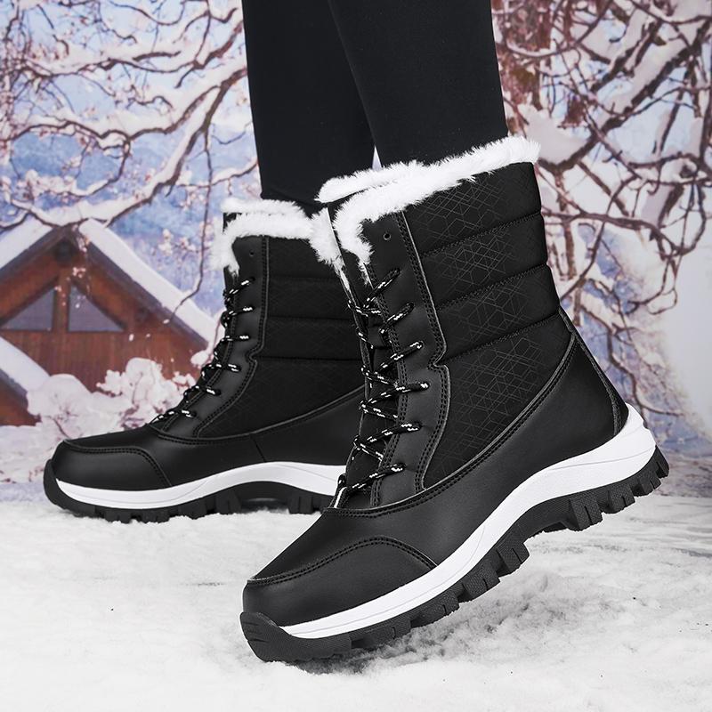 Fleece verdickte Schneestiefel Winter rutschfest wasserdicht mittelhohe Skistiefel Outdoor warm große Baumwollschuhe