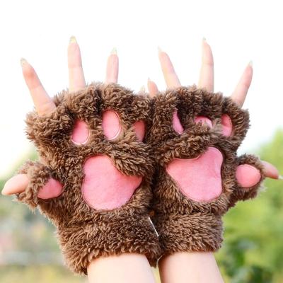 1 Pair Warm Plush Winter Cat Paw Gloves Half Finger Fluffy Kawaii Portable Fashion Lovely Soft