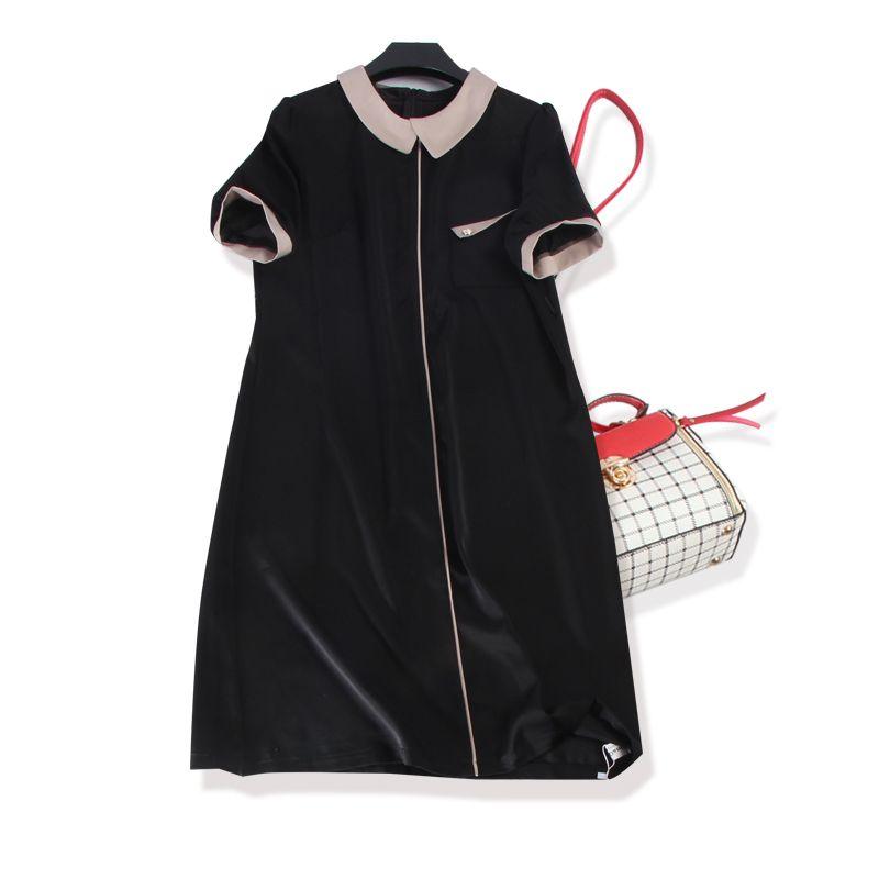 

Heavy 72 Rum Acetate Wire! Contrast Color Lapel Workplace Temperament Ol Women OL Dress Summer No Words Self-Wei Black 4XL