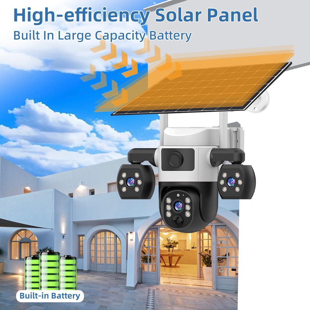 V380 Pro WiFi Solar Kamera Außen Dreifachlinse PIR Personenerkennung Nachtsicht PTZ Kabellose IP-Kameras CCTV Sicherheitschutz