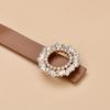 Ladies Belt With Crystal Diamond Square Buckle Decorative Belt Women'S Leather Smooth Buckle Belt
