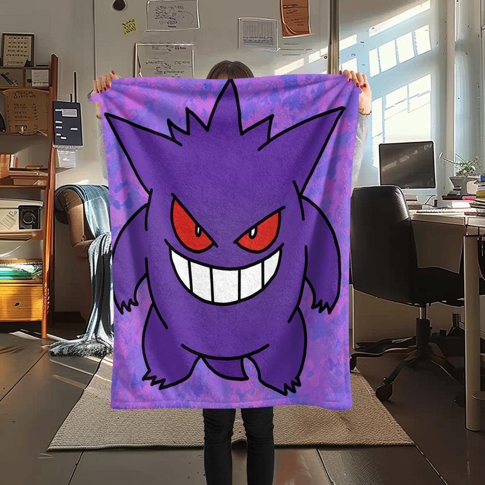 Purple Gengar Pattern Flannel Blanket, High Quality Comfortable for All Seasons, Home Decor, Warmth and Comfort, Perfect for Gifts.