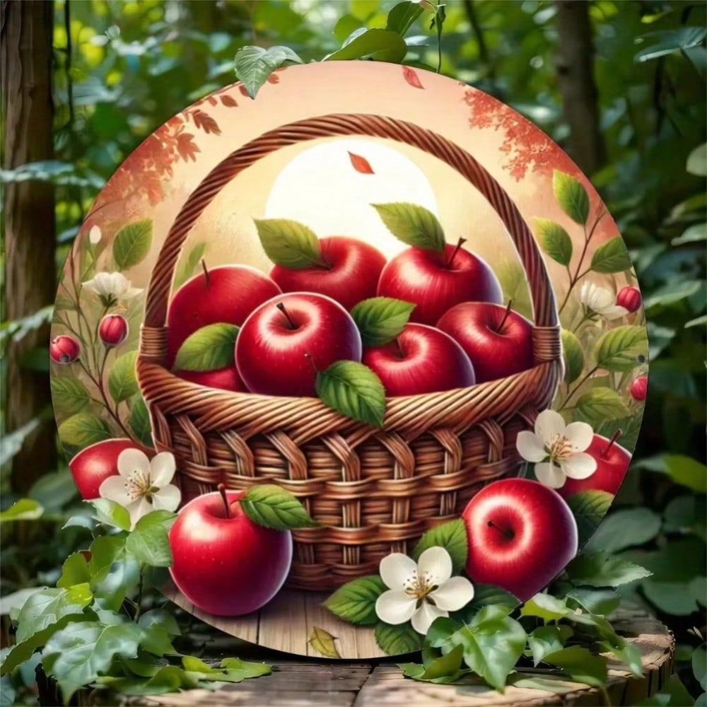Generic Brand Red Apples White Flower Basket Decor Classic Metal Tin Sign Art For Restaurant Bar Cafe Wall Decoration
