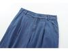 Women's Early Autumn Denim Set: Turn-Down Collar Tie-Waist Shirt & Draping Wide-Leg Pants