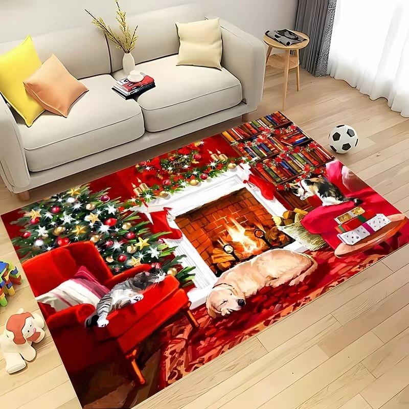 3D HD Printing Warm Christmas Carpet Living Room Rugs Bedroom Sofa Doormat Decor Mat Kid Non-slip Floor Alfombra New Year Gifts