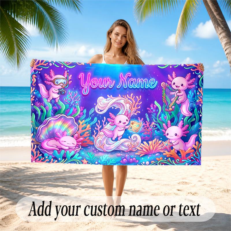 Underwater Fish Theme Quick Dry Beach Towel Custom Name Text Print Large Sand Resistant Towel Beach Vacation