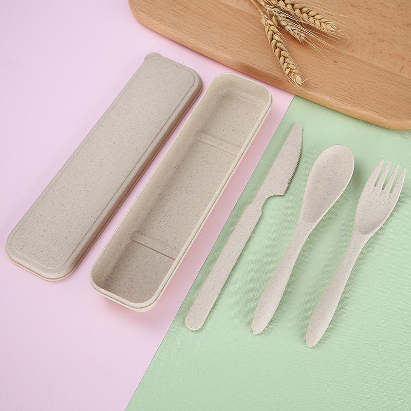 Eco-Friendly Wheat Straw Cutlery Set: Portable Knife, Fork, and Spoon - Ideal for Students and Travel