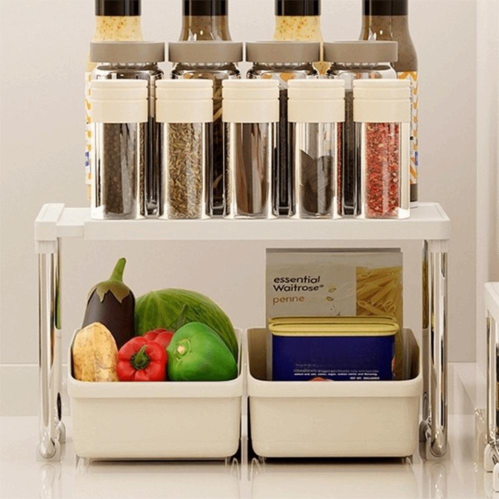 Schichtiger Organizer Küche Ausziehbarer Regal Ausziehbarer Regal Verstellbar Arbeitsplatten Lagerregal Platzsparend Schrank Organizer